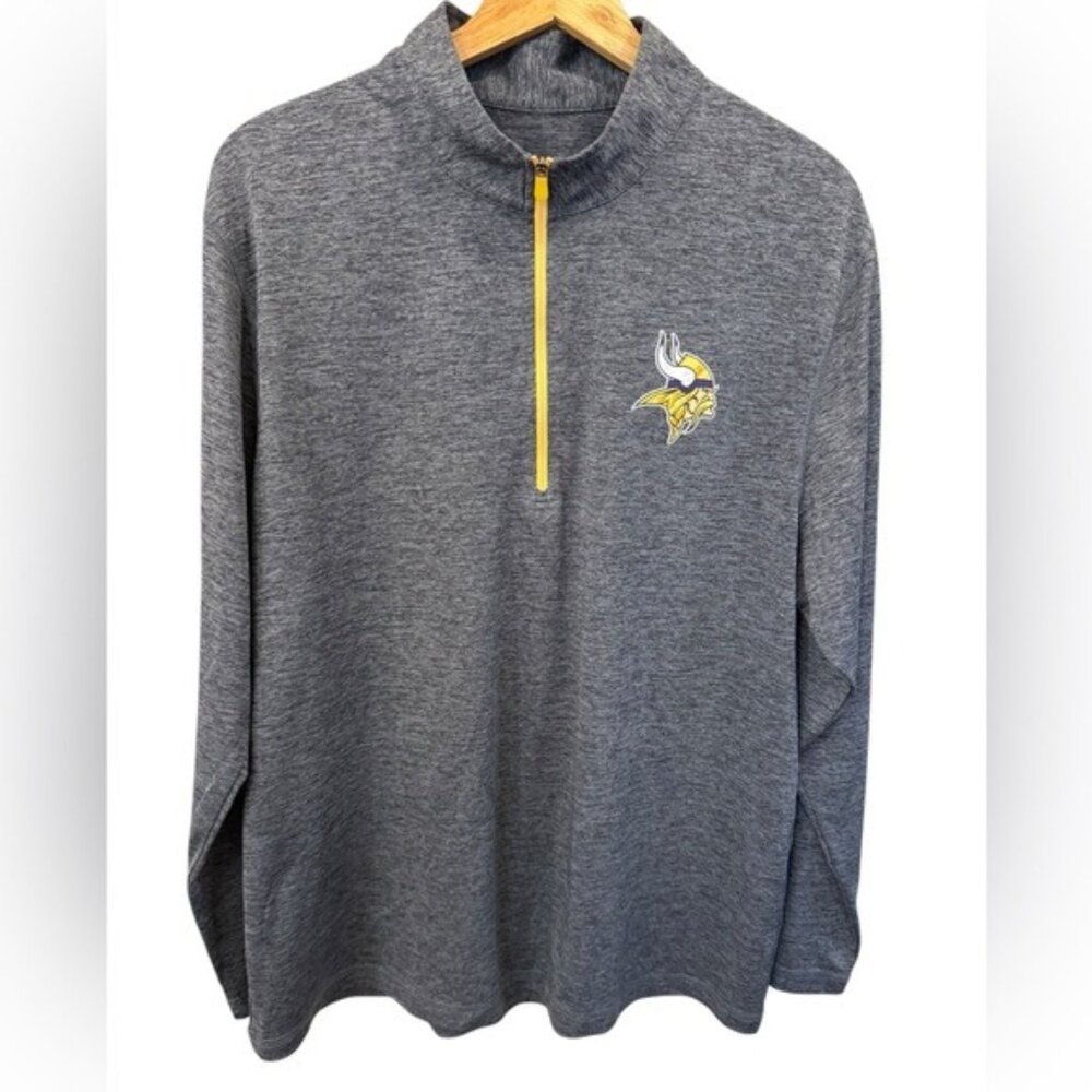 Minnesota Vikings Shirt Majestic 1/4 Zip Pull Over Cool Base Long Sleeve Gray XL